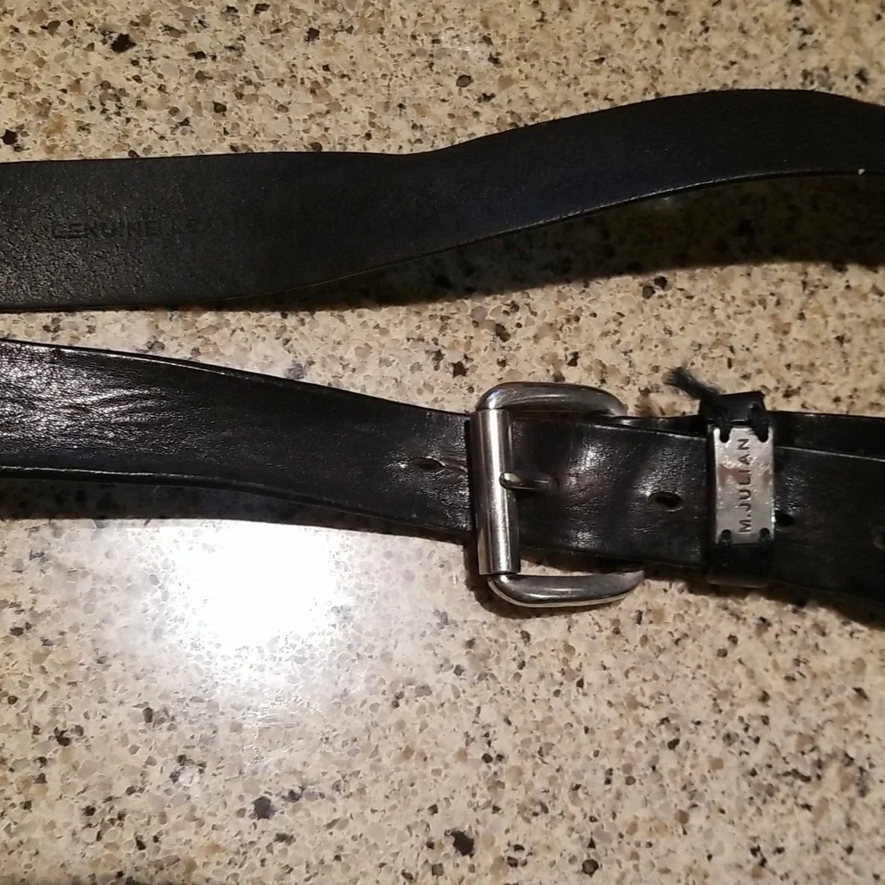 Black Leather Belt with Silver Buckle